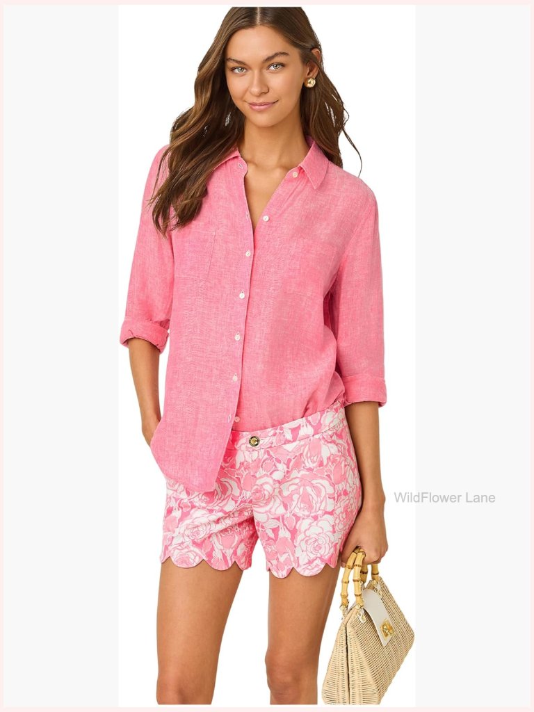 Linen Button Down Shirt - Long Sleeve Collared Top
